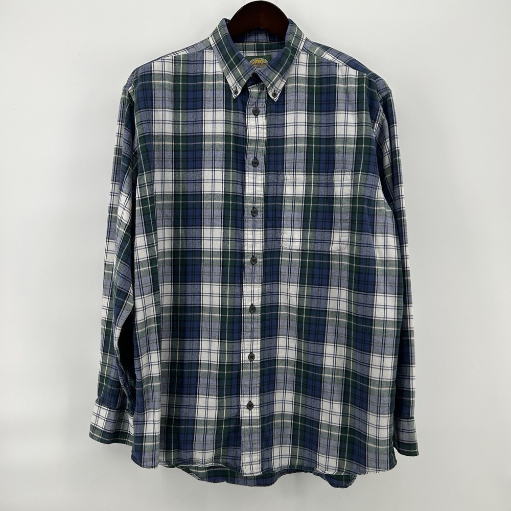 Cabelas Outdoor Gear‎ Flannel Shirt Mens Large Tall Blue Green Plaid Hiking Camp